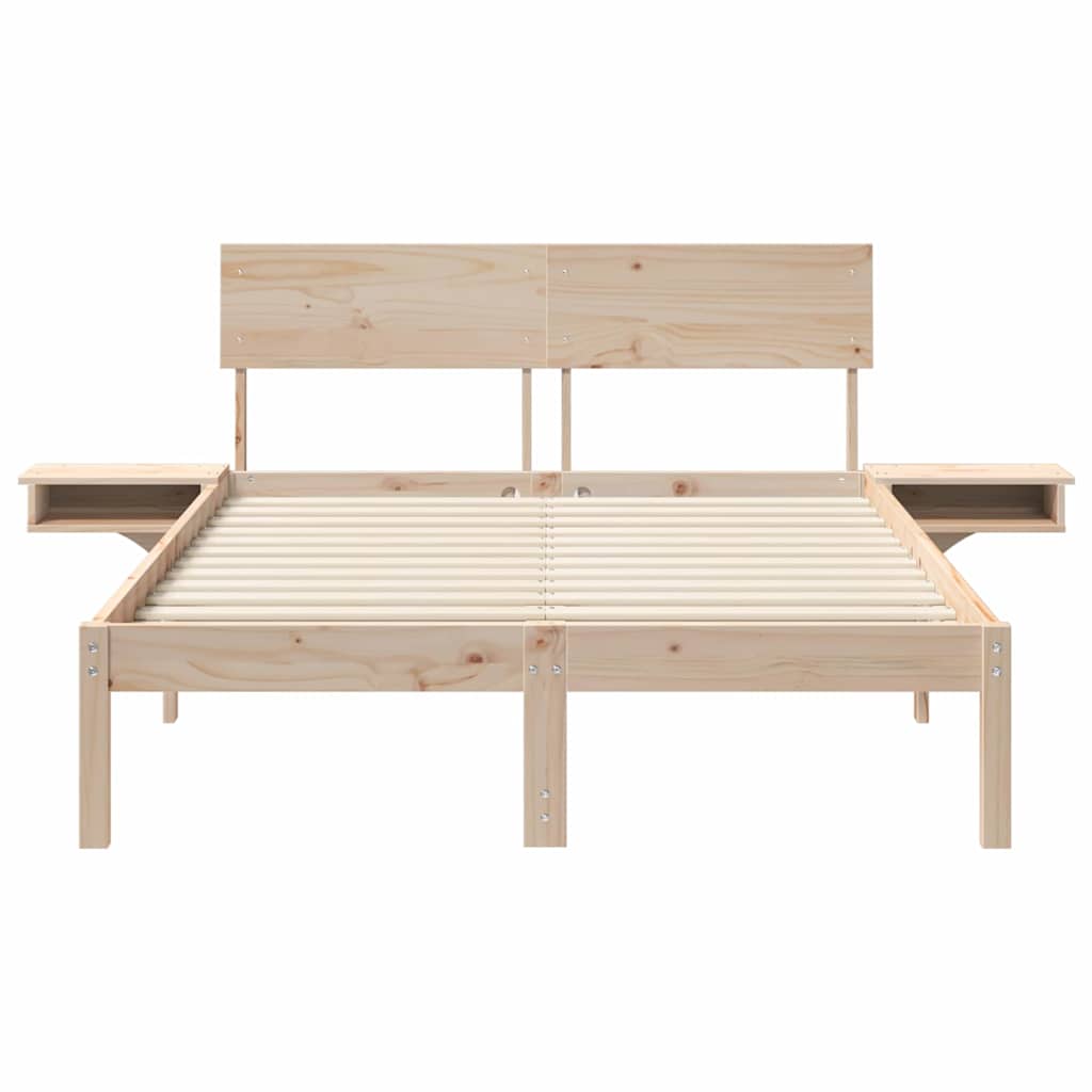 Bettgestell mit Nachttischen Braun Massivholz Kiefer